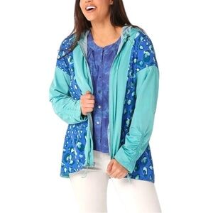 LOGO BY LORI GOLDSTEIN, NWOT, OVERSIZED, TEAL, HOODED NYLON JACKET. SIZE XS